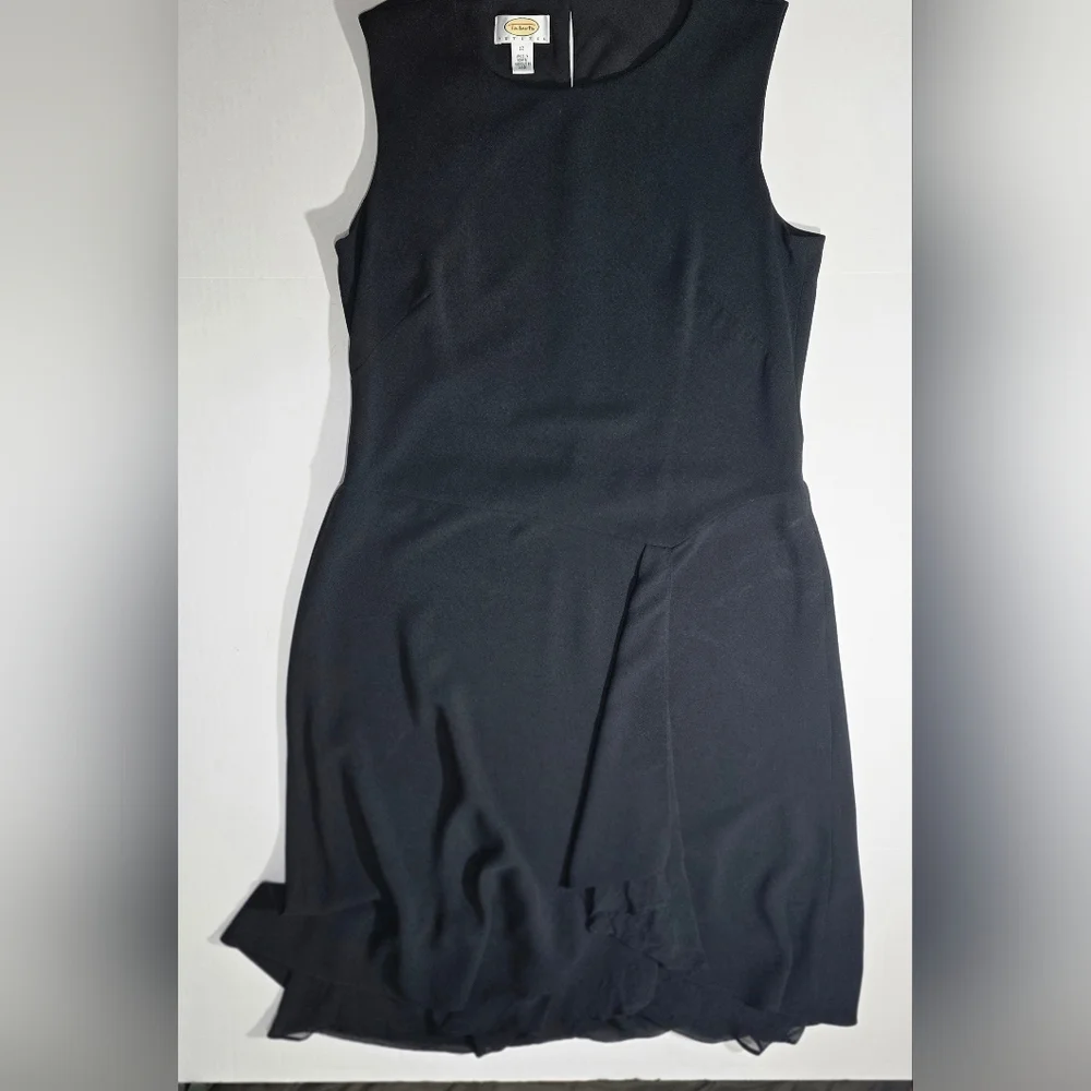 Talbots 12 Elegant Black Sleeveless Dress Ruffled Bottom & Crepe Staple Piece - Picture 6 of 13